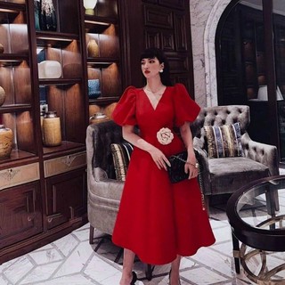 Đầm cổ v tay phồng 9167