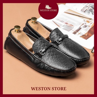 Giày da nam cao cấp công sở chất liệu da bò thật phong cách hàn quốc, giày tây mọi lười nam weston l12238