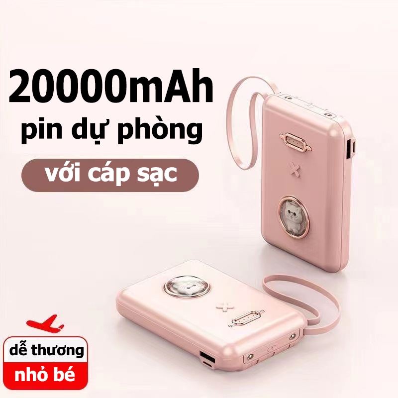 Sạc Dự Phòng 20000mAh Mini Dễ Thương Với 4 Dây Cáp Đèn LED Cho iPhone / Samsung Galaxy / Android
