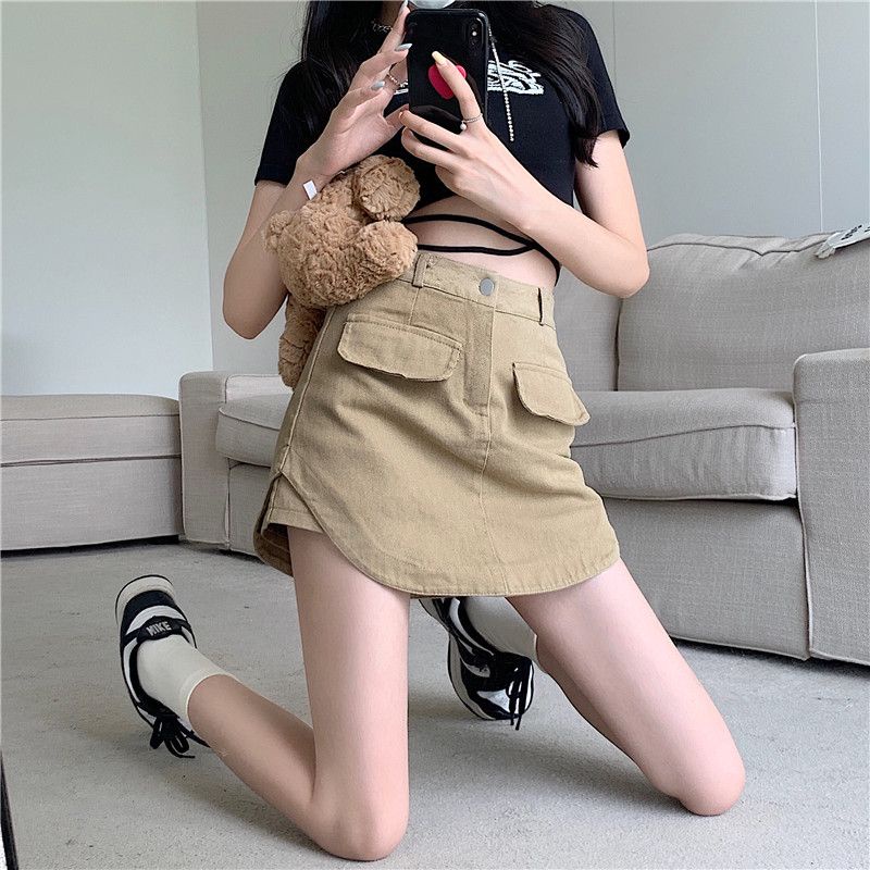 Chân Váy Denim Chữ A Lưng Cao Thời Trang Dành Cho Nữ