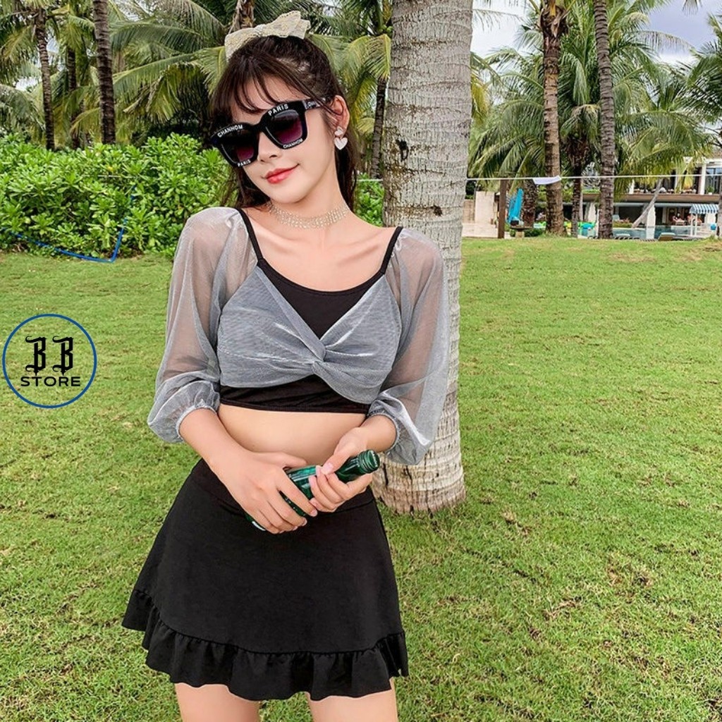 Đồ bơi nữ, bikini đi biển, đồ bơi 2 mảnh tay ren điệu đà