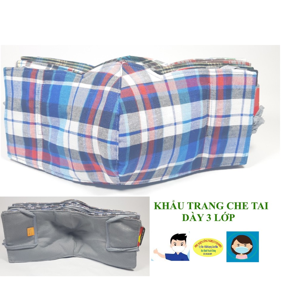 KHẨU TRANG VẢI CHE TAI Dày 3 lớp Chống nắng Hỗ trợ phòng ngừa dịch bệnh Lọc không khí ô nhiễm Thương hiệu Minh Anh