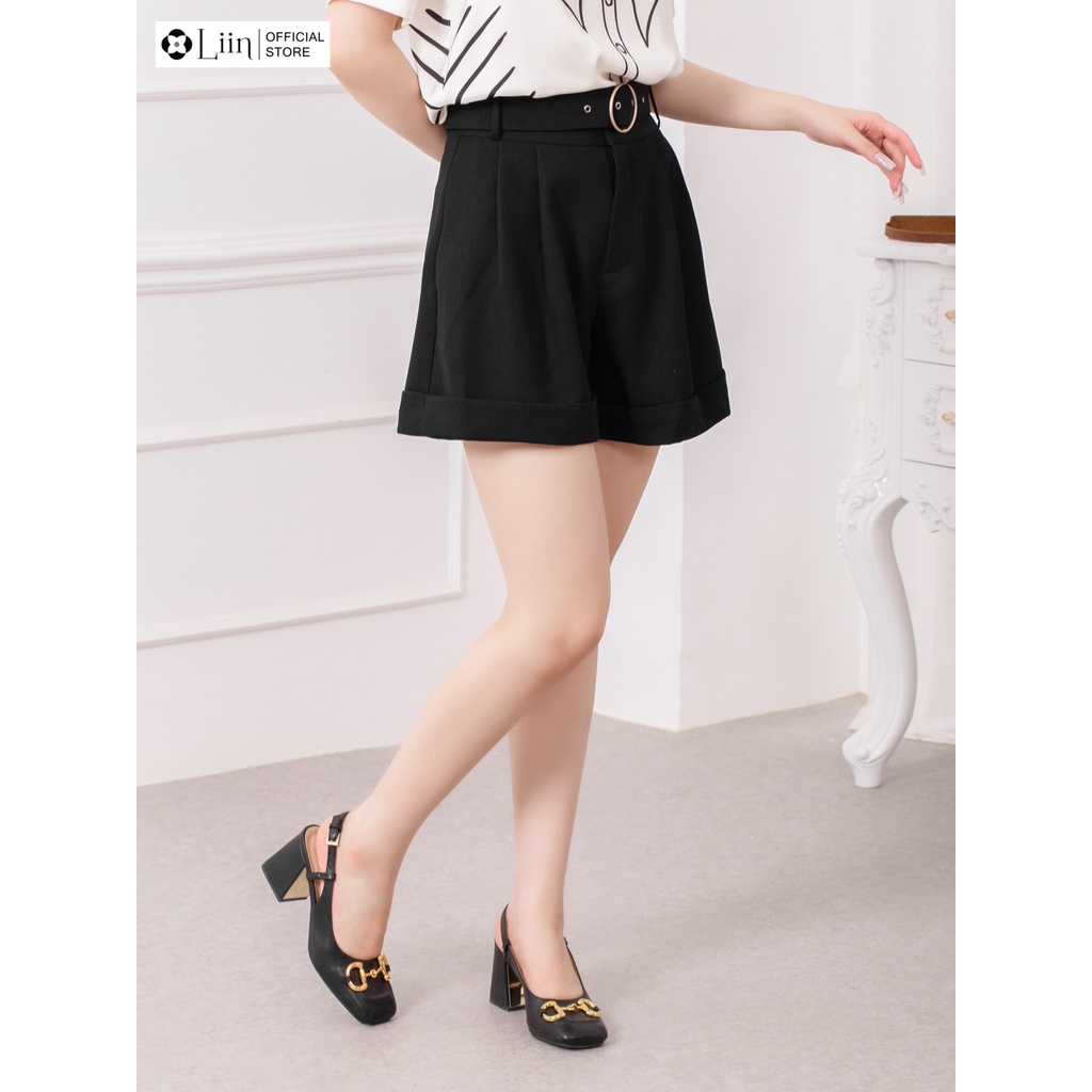 Quần Đùi nữ dáng suông màu Đen Đai Tròn mặc thoải mái, dễ phối đồ Liin Clothing Q3514