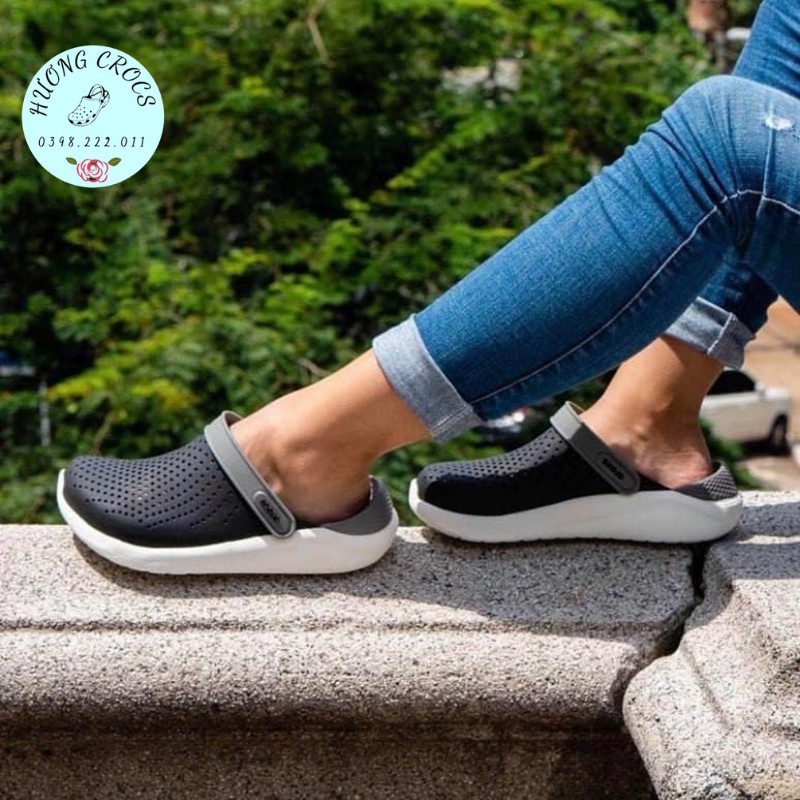 Sục Cross Literide, dép sục nhựa đi mưa màu đen trắng cực êm mềm nhẹ cho nam nữ