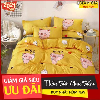 Bộ chăn ga gối poly cotton nhập khẩu mẫu lợn vàng