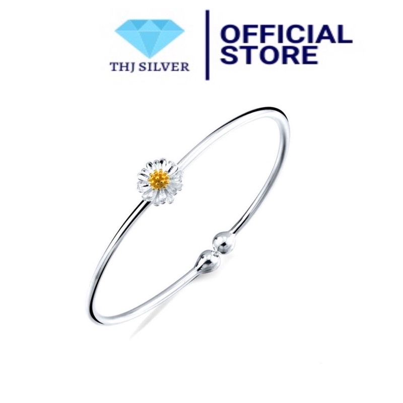 Vòng tay cúc hoạ mi - vòng cứng chuẩn bạc ta , bao trắng-THJ SLIVER