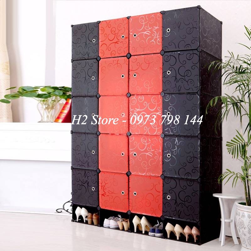 [RẺ NHẤT SHOPEE] TỦ NHỰA LẮP GHÉP 20 Ô + 4 GIÀY VÁCH ĐEN ĐỂ ĐỒ ĐA NĂNG THÔNG MINH CHO BÉ sâu 47cm