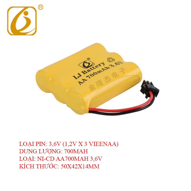 Pin sạc đồ chơi ô tô, pin Ni-Cd (Niken Cadmium) AA 3,6V 700mAh (đủ chuẩn đầu ra)