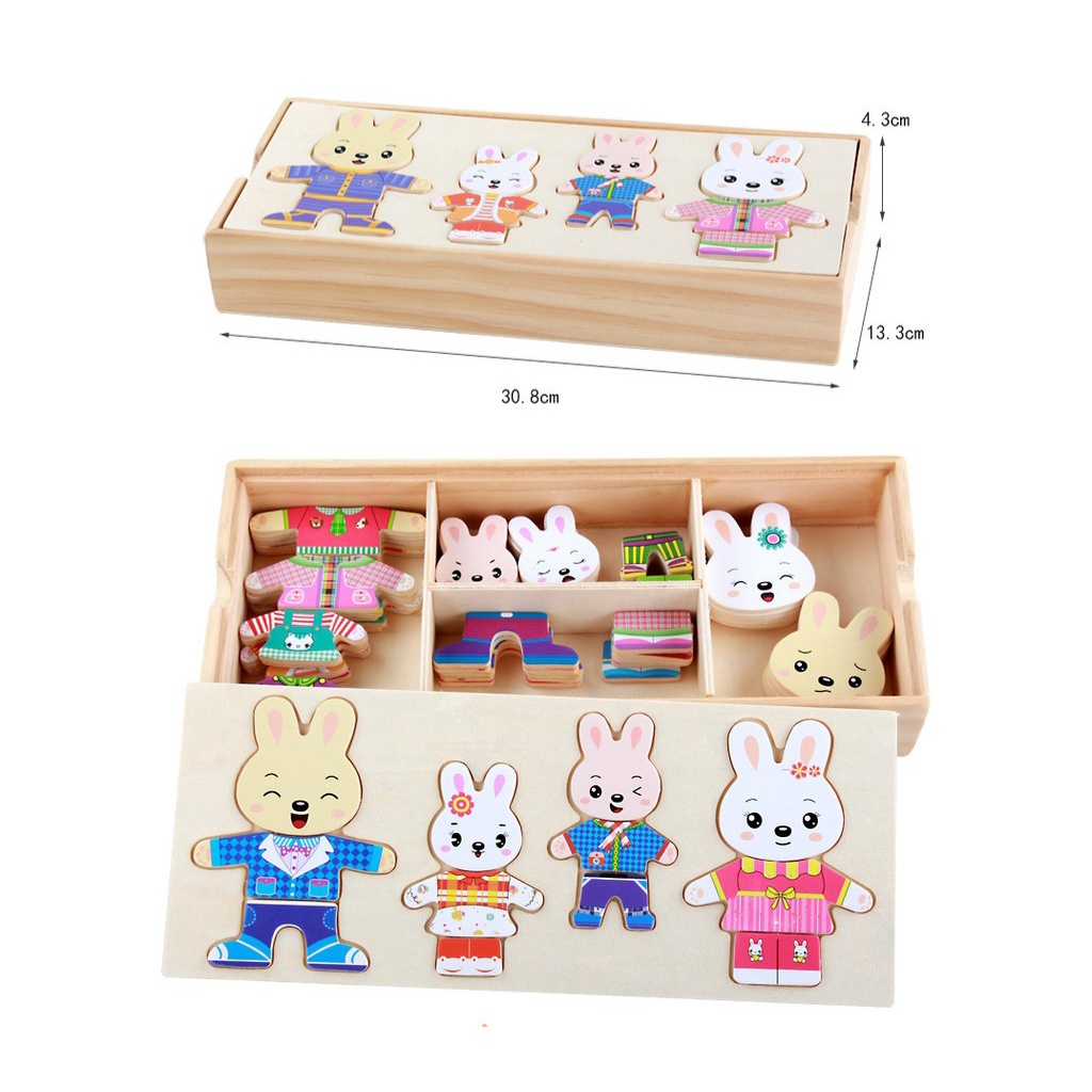 Bộ Đồ Chơi Ghép Hình Thông Minh Phát Triển Trí Tuệ - Thay Quần Áo Gia Đình Gấu, Thỏ