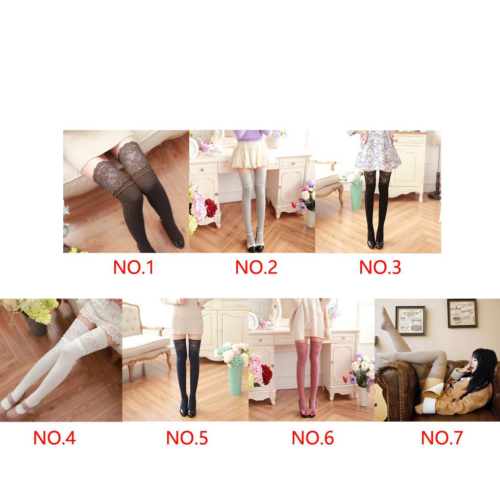 Vớ dài qua đầu gối phối ren thời trang dành cho nữ