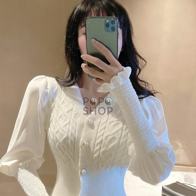 Áo len nữ tay ren bèo điệu đà nữ tính