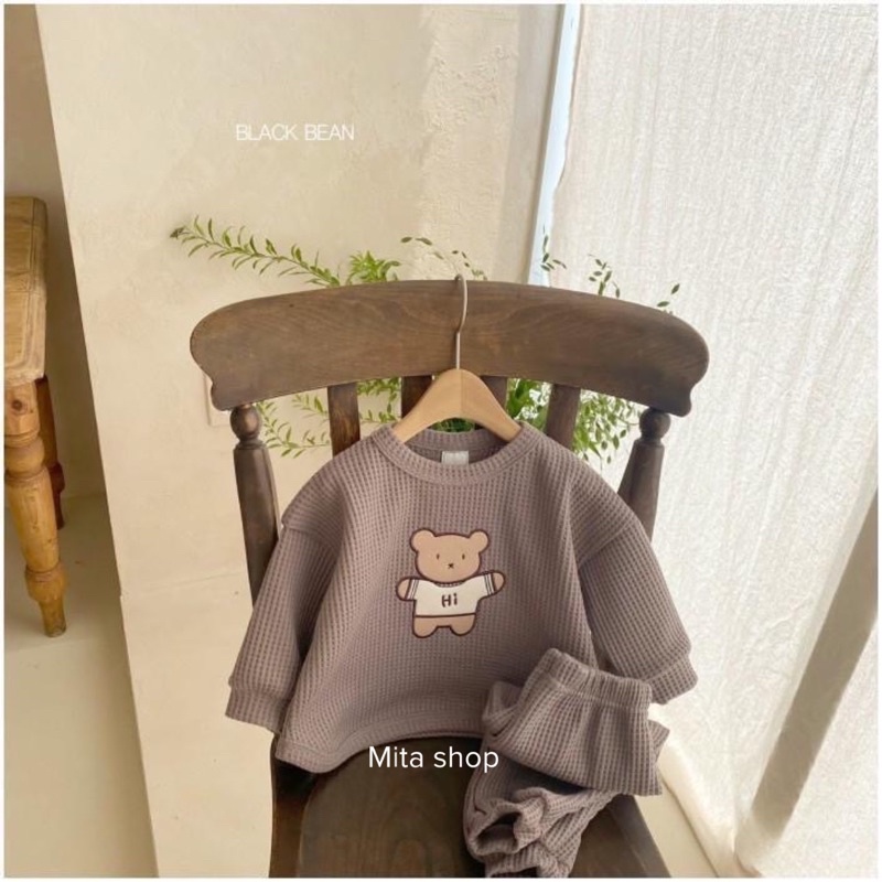 Bộ dài tay cho bé thêu hình gấu xịn sò - quần áo thu đông trẻ em - Đồ bé trai bé gái thiết kế 8kg -20kg