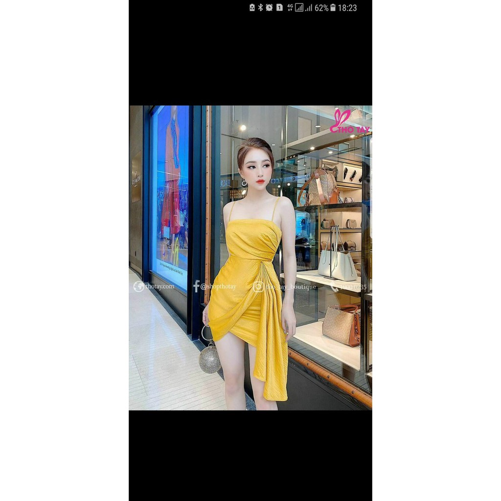 Váy body hai dây bèo hông sang chảnh tôn dáng