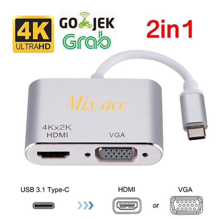Bộ Chuyển Đổi Usb Type c Sang hdmi & vga 2 Trong 1 Hỗ Trợ 4K Type c Sang hdmi vga