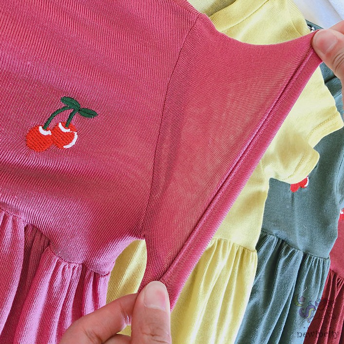 Đầm Ngắn Tay In Hình Quả Cherry Cho Bé Gái