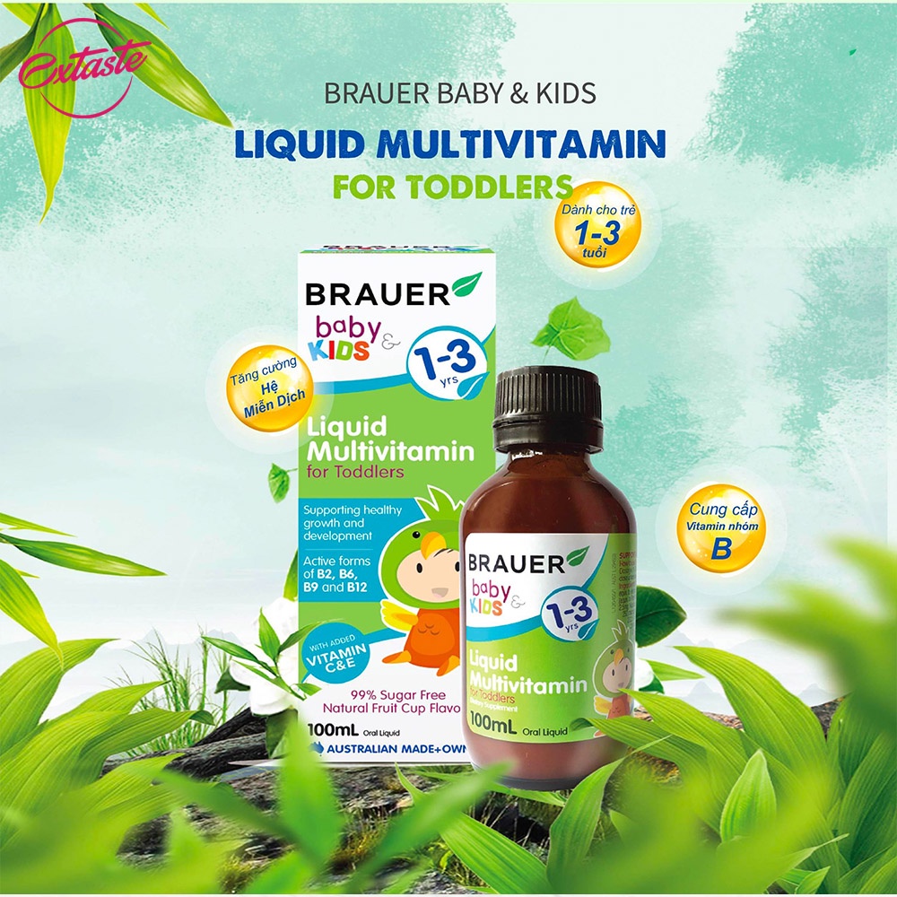 Siro bổ sung vitamin tổng hợp Brauer Liquid Multivitamin for Toddlers (100ml) cho trẻ từ 1-3 tuổi