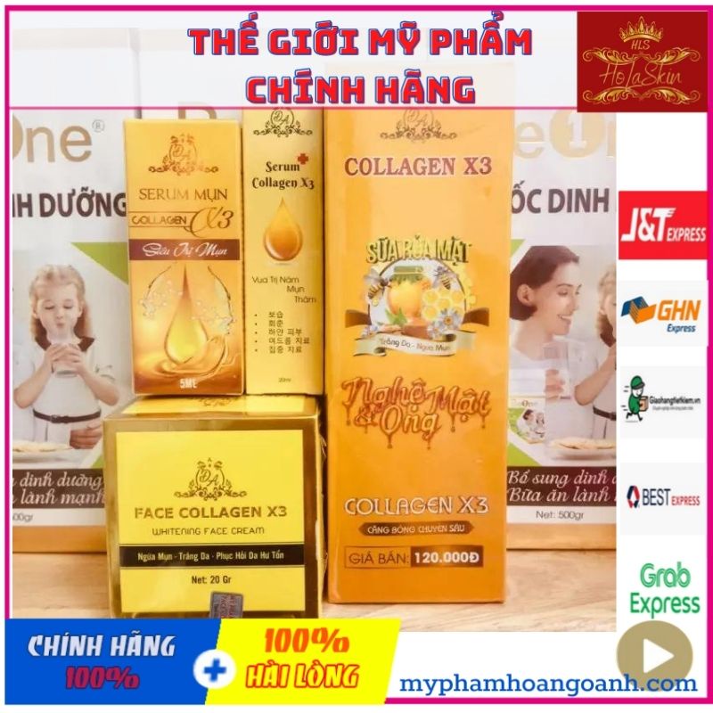 Bộ  Kem Dưỡng Da Mặt Collagen X3 - Serum Dưỡng Trắng Da X3 Đông anh Chính hãng Ngừa Nám Hiệu Quả Holaskin