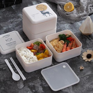 HỘP ĐỰNG CƠM 2 TẦNG HÌNH VUÔNG XC277 KÈM ĐŨA THÌA