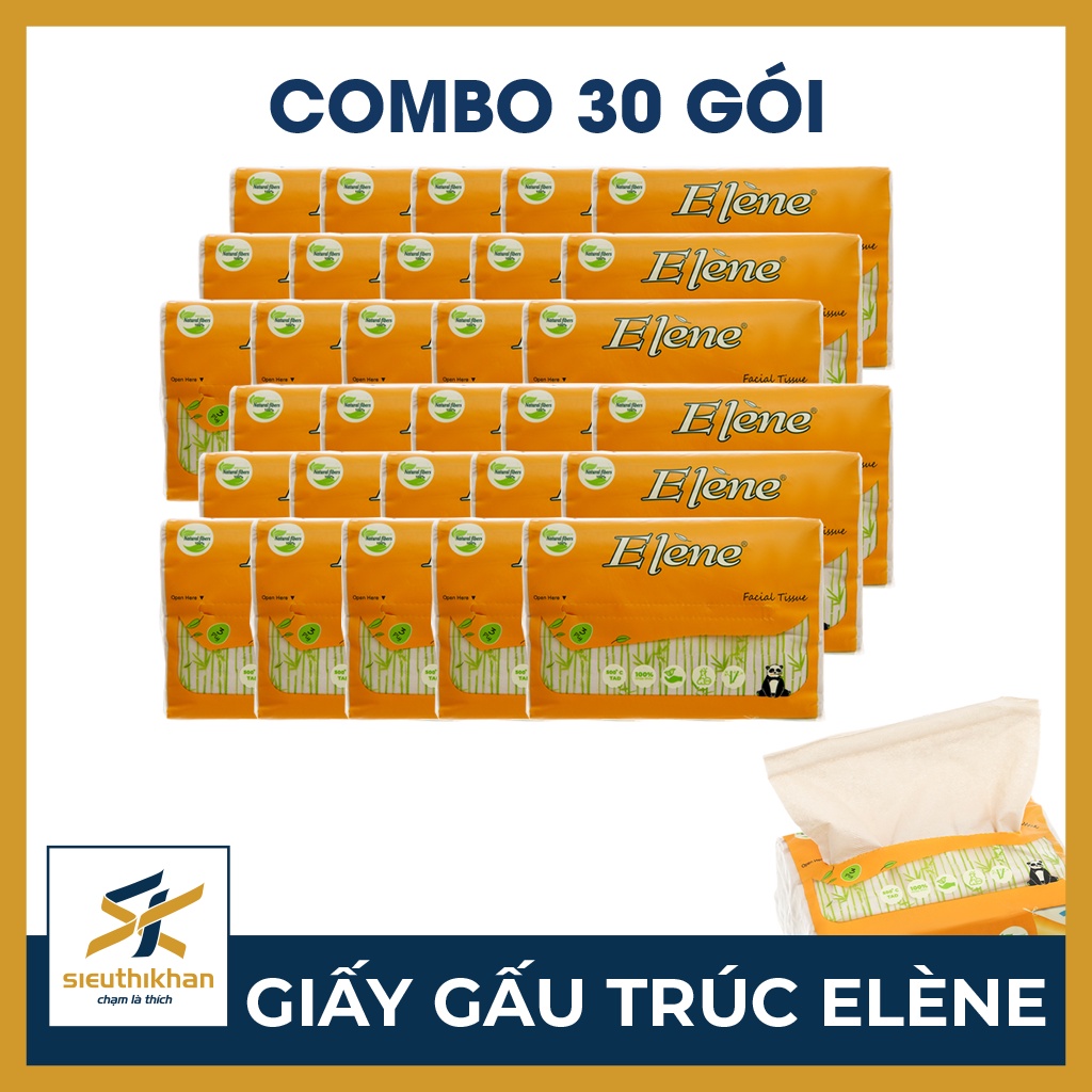 Combo 30 gói giấy ăn gấu trúc elene rút nhỏ chính hãng, kích thước 18x12cm