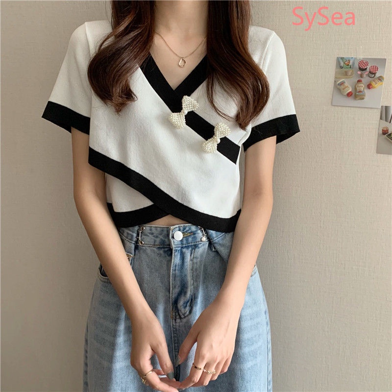 Áo Dệt Kim Đính Ngọc Trai Thời Trang Mùa Hè Hàn Quốc Dành Cho Nữ