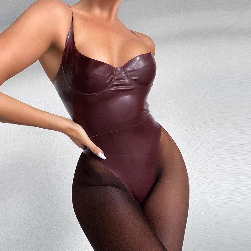 Áo Bodysuit Da Pu Hai Dây Gợi Cảm 2021 Thời Trang