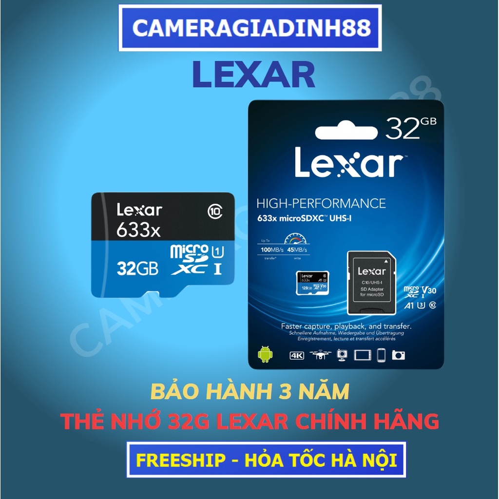 Thẻ Nhớ Chất Lượng Cao 32G 64G 128G LEXAR CLASS 10 - 80MB/S - Phù hợp lắp CAMERA IMOU EZVIZ HIKVISION DAHUA BH 5 NĂM