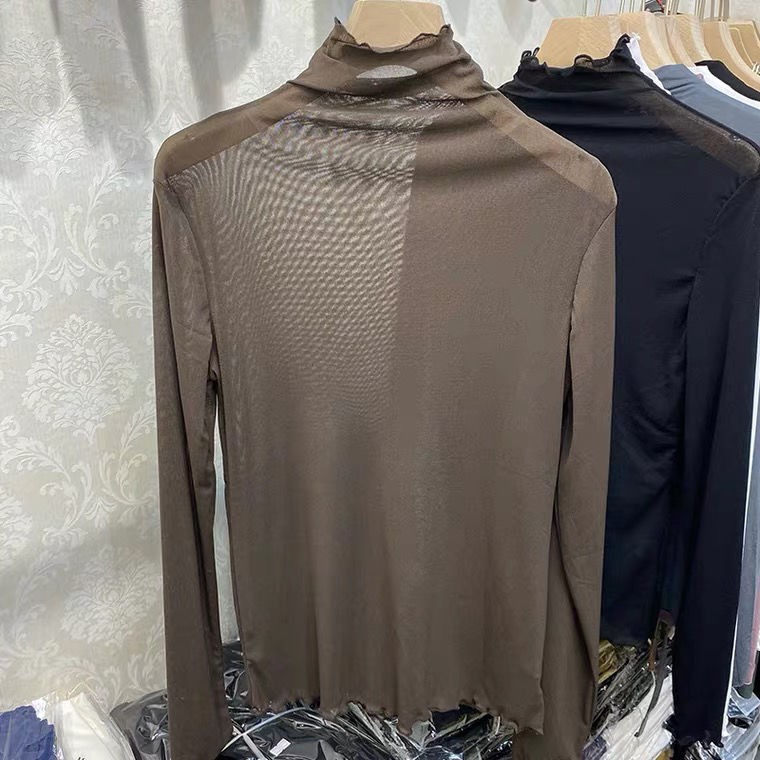 2023 new niche design sense of high neck inside the mesh top sunscreen foreign air age reduction lace undershirt women's T-shirt