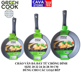 Chảo Đáy Từ Vân Đá Chống Dính GREEN COOK GCP01 Size 22 24 26 28 cm Dùng Cho Tất Cả Các Loại Bếp Tay Cầm Chịu Nhiệt