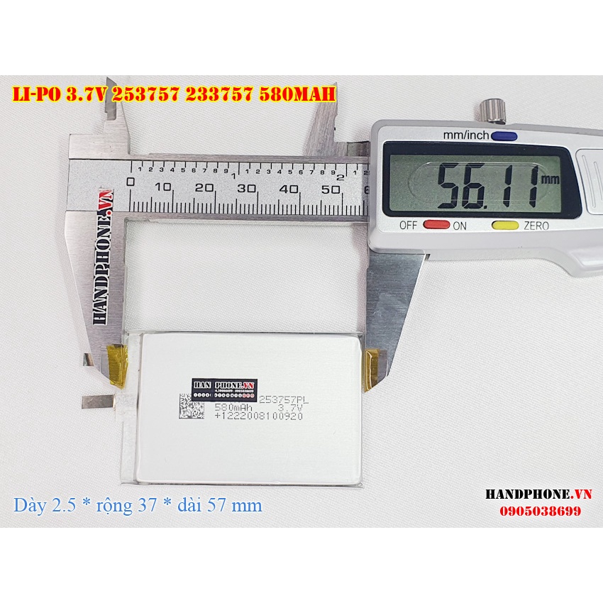 Pin Li-Po 3.7V 580mAh 253757 233757 (Lithium Polymer) Siêu Mỏng cho Máy Nghe Nhạc, Điện Thoại, Camera, Định Vị GPS, POS