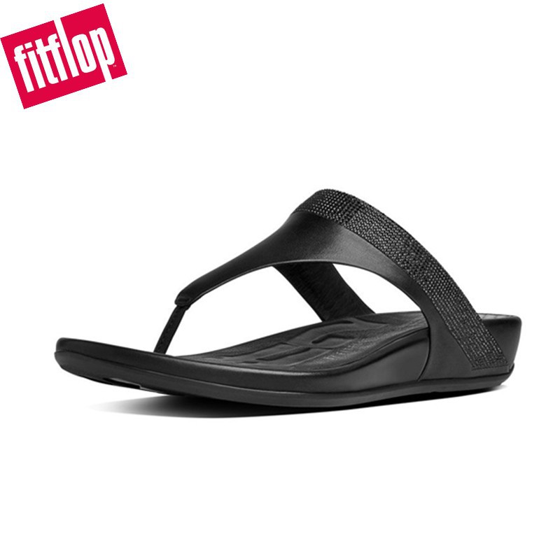 Fitflop Giày Sandal Đế Dày Chất Liệu Da Bóng Thời Trang Đi Biển Cho Nữ