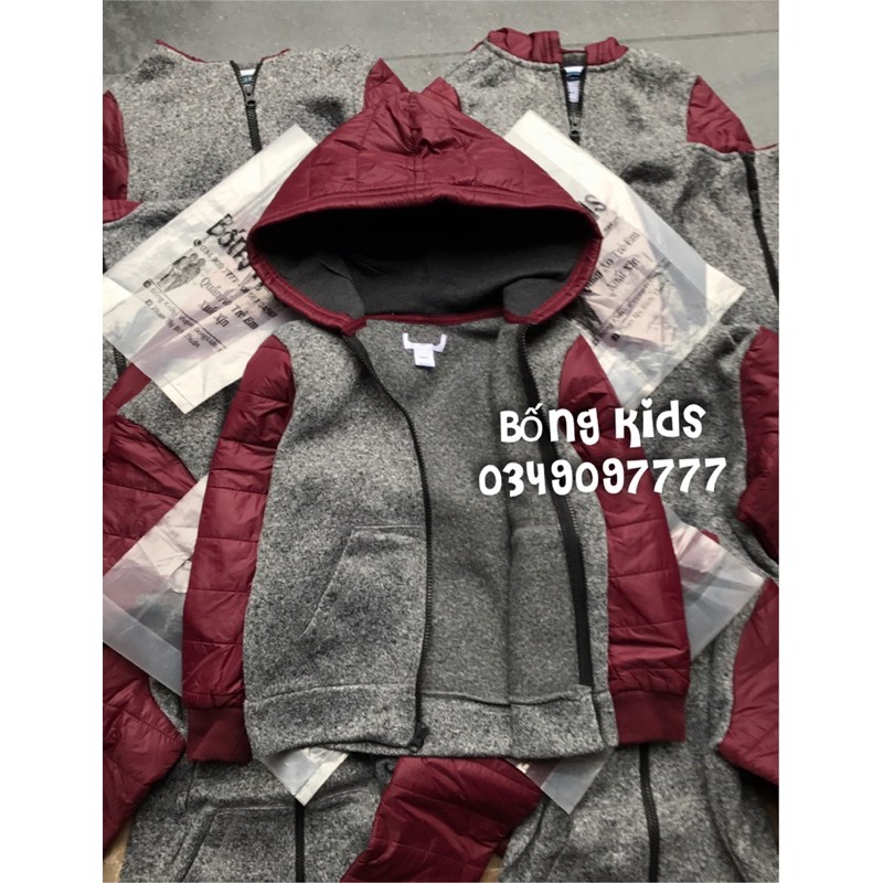 Áo Khoác Hoodie Bé Trai Len Mix Phao Tay Đỏ ON