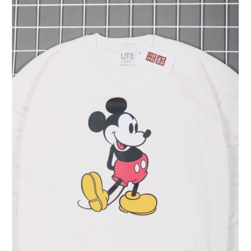 DISNEY Uniqlo Áo Sweater Cổ Tròn In Hình Chuột Mickey Xinh Xắn