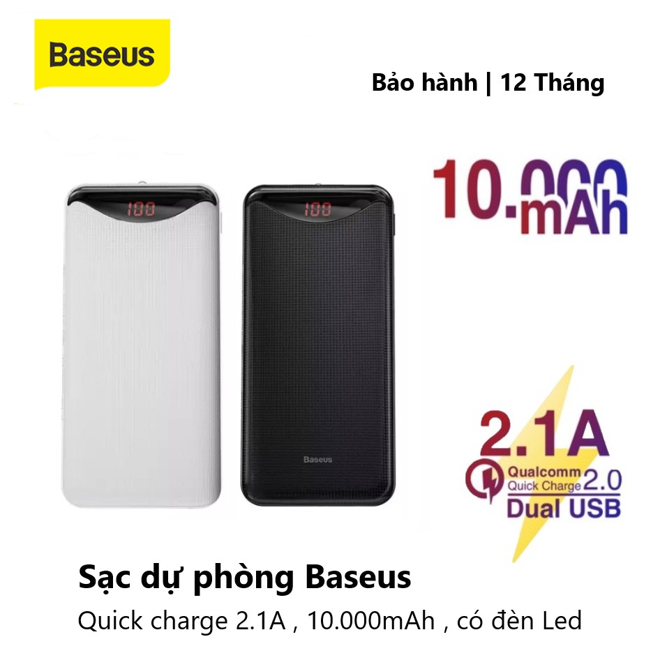 Pin dự phòng Baseus Gentleman Digital Display Powerbank 10000mAh dùng cho iPhone/Samsung/Oppo/ Xiaomi