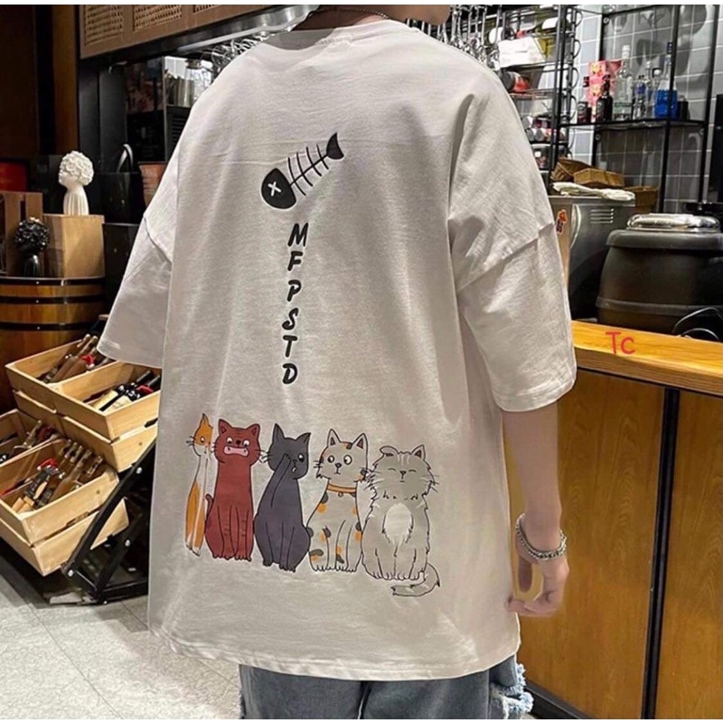 Áo thun tay lỡ mèo và cá TC12