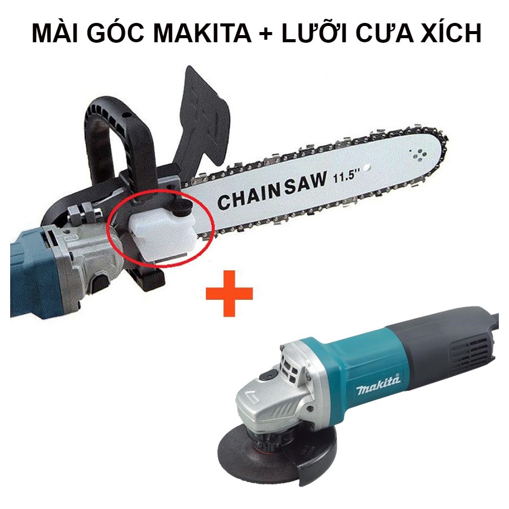 Trọn bộ Máy mài góc MKT 9556 + Lưỡi cưa xích - Biến máy mài thành máy cưa siêu rẻ - Xẻ gỗ - Tỉa cành