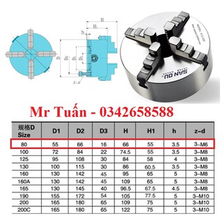 Mâm cặp 4 chấu K12-80G đường kính 80mm