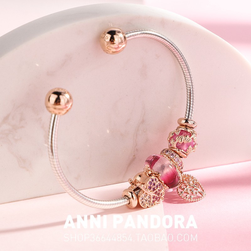 PANDORA Vòng Tay Hở Hình Lá Màu Vàng Hồng / Bạc Thời Trang Mùa Thu Cho Nữ Assa0215631 Aa03564Sfsd As666R As6