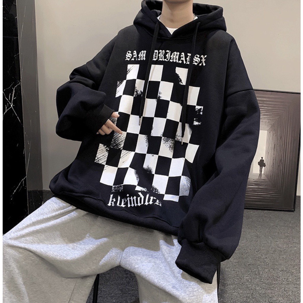 Áo Hoodie nỉ bông Kẻ Ô basic nam nữ form rộng thu đông Kiểu Dáng Hàn Quốc - TD04