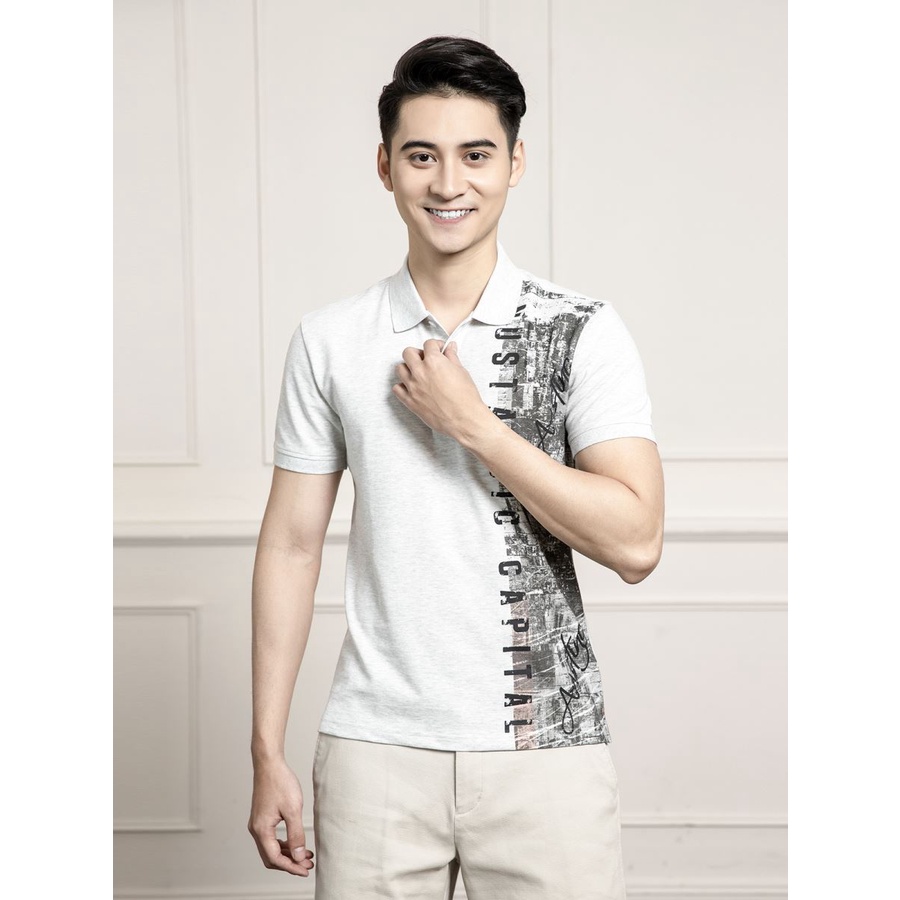 Áo thun nam cổ bẻ ARISTINO  họa tiết phố Hà Nội tinh tế APS064S1