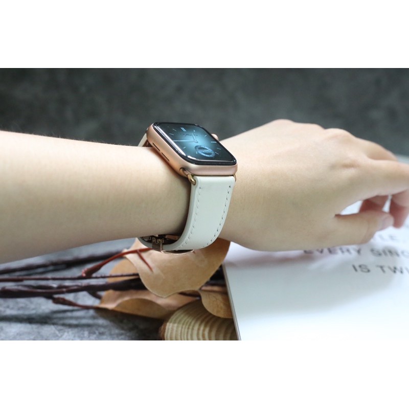 [BẢO HÀNH 1 NĂM] Dây Da BÊ SWIFT may tay thủ công màu Kem khóa Bướm cho Apple Watch series 1/2/3/4/5/6/7