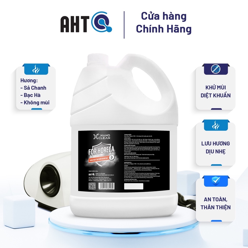 Dung dịch phun khói, tạo khói Nano Xclean For Horeca-hương bạc hà / sả chanh - khử mùi ô tô, nhà hàng, khách sạn 5L/ 4L