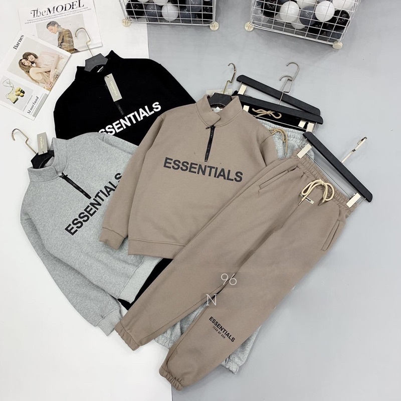 [ XẢ KHO NGHỈ TẾT] Set bộ nỉ lót bông thể thao chữ essentials khoá cổ - LEE BOUTIQUE | BigBuy360 - bigbuy360.vn