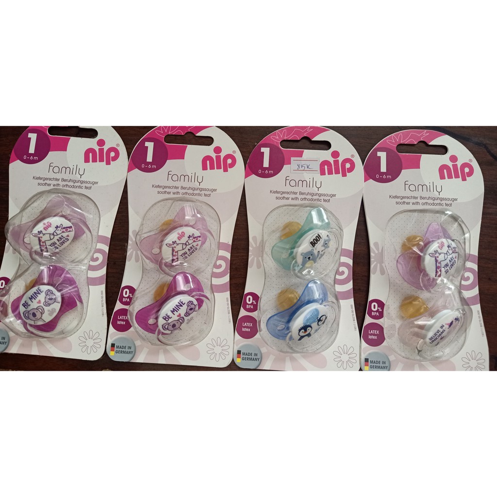 (sale giảm giá bao bì hơi cũ)TY NGẬM NIP FAMILY CAO SU 0-6 THÁNG