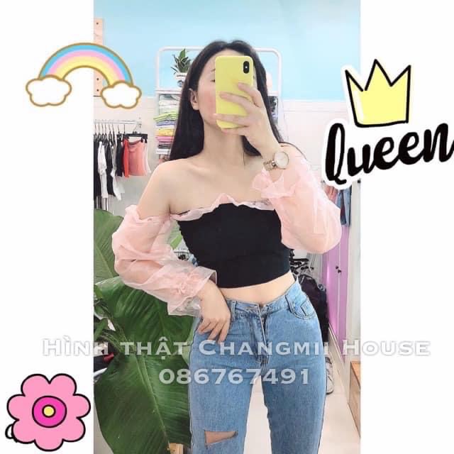 Áo trễ vai tay lưới