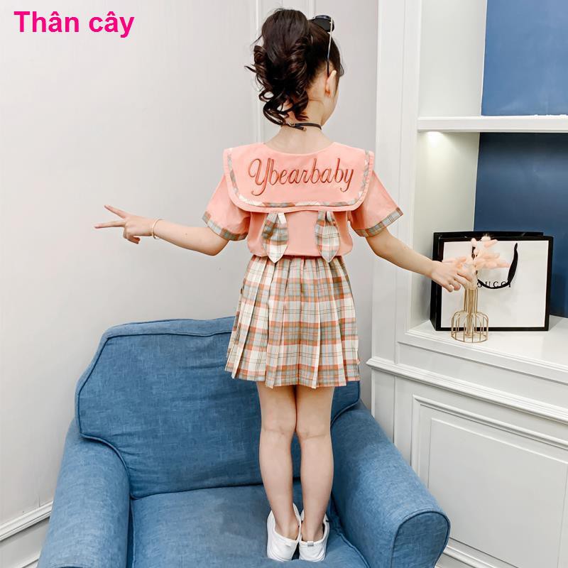 quần gáiBộ đồ bé gái mùa hè mẫu mới 2021 trang phục trẻ em phong cách phương tây nổi tiếng trên mạng váy đại họ