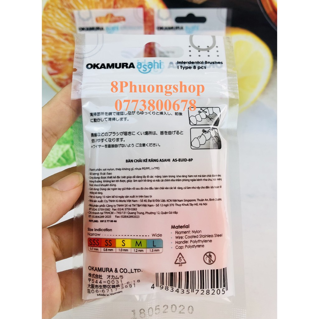 Bàn chải kẽ Okamuara chữ i chăm sóc răng miệng 8 cái/ bịch - Bàn chải kẽ răng Okamura Asahi dạng chữ i