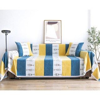Chăn thảm phủ ghế sofa phong cách Bắc Âu/BOHEMIAN hình cá TRẮNG XANH / HỒNG GHI