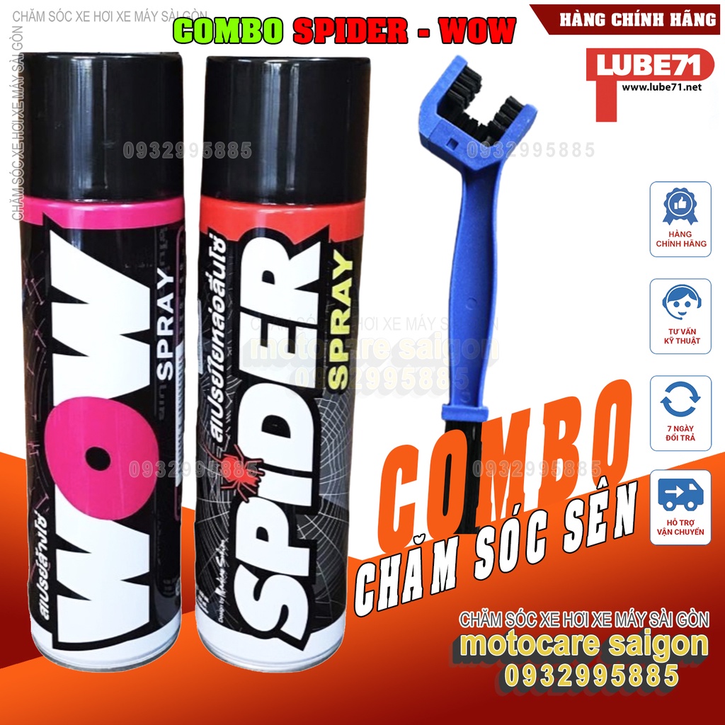 Combo vệ sinh - dưỡng sên nhập khẩu Thái Lan Spider - Wow và bàn chải ( Lube71)