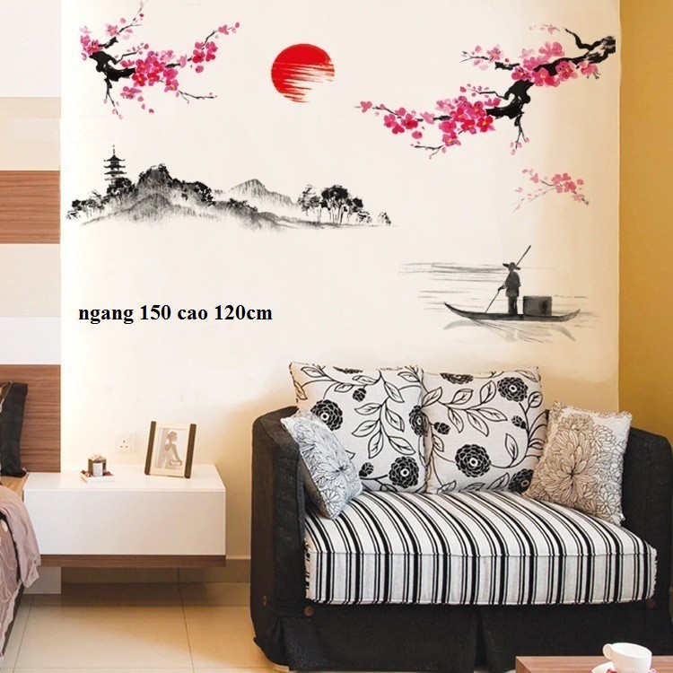Decal dán tường [ hình đẹp như tranh vẽ ] phong cách trung hoa cổ, sơn thủy, trang trí phòng ngủ, phòng khách | BigBuy360 - bigbuy360.vn