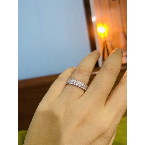 Nhẫn full 1-2 hàng đá xung quanh bạc nguyên phủ vàng trắng đk 1,6-1,7cm